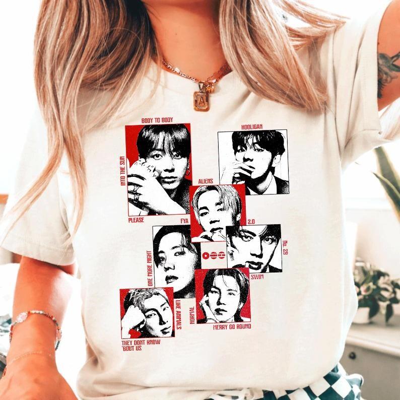 2026 Sommer Mode Trendiges T-Shirt Herren Damen Vintage Oberteil Kpop BTS 2.0 Arirang Shirt, BTS Tour 2026 Niedliches Gruppen Grafik T-Shirt, Fan-inspiriertes Merchandise M