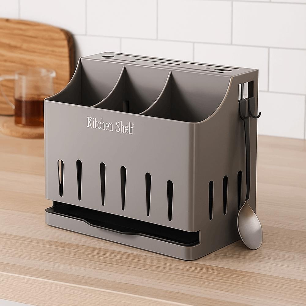 Cu Tava de Scurgere Suport pentru Tacâmuri Oțel Inoxidabil Organizator Lingură Furculiță Raft de Depozitare pentru Cuțite Blat