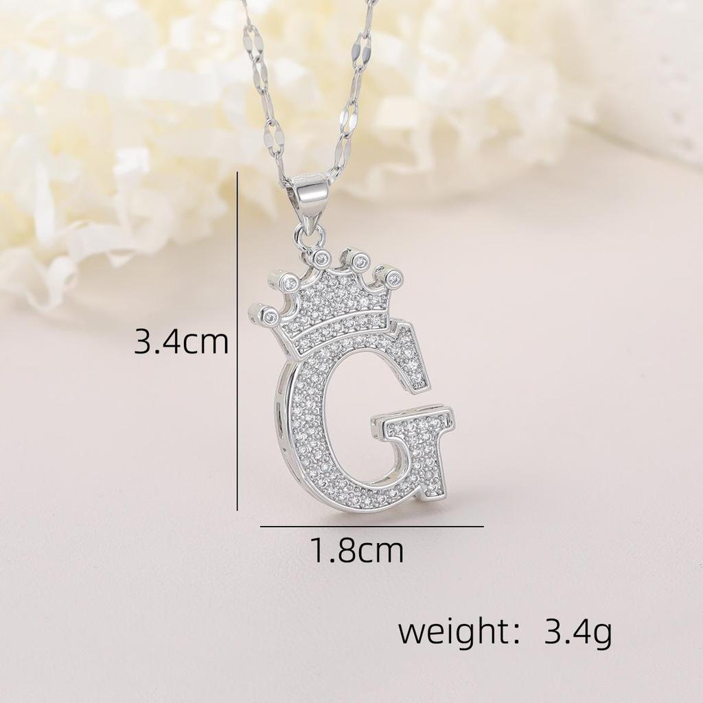 Copper Micro-Inlaid Zircon Crown Letter Pendant Necklace - Hip-Hop Silver Fashion