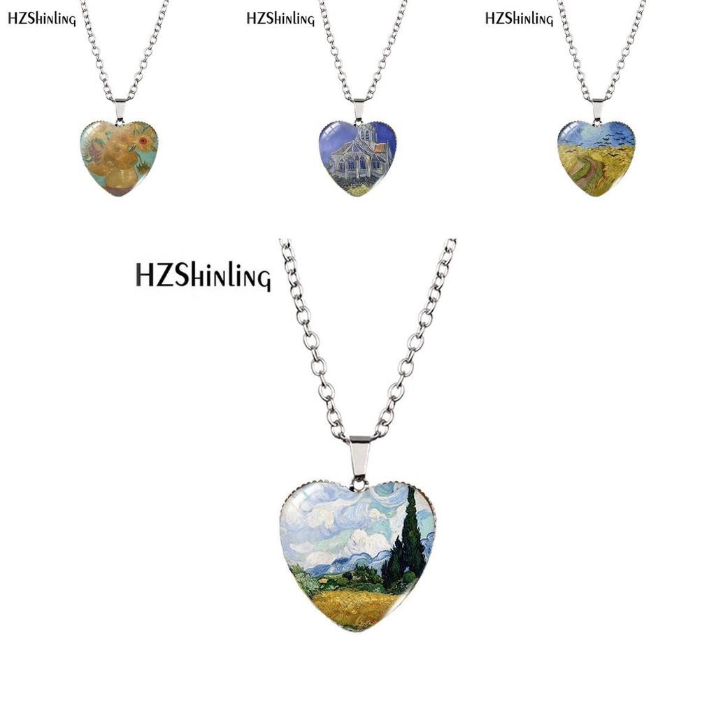 Elegant Heart-shaped Jewelry Necklace With Unique Van Gogh Inspired Gemstone Pendant