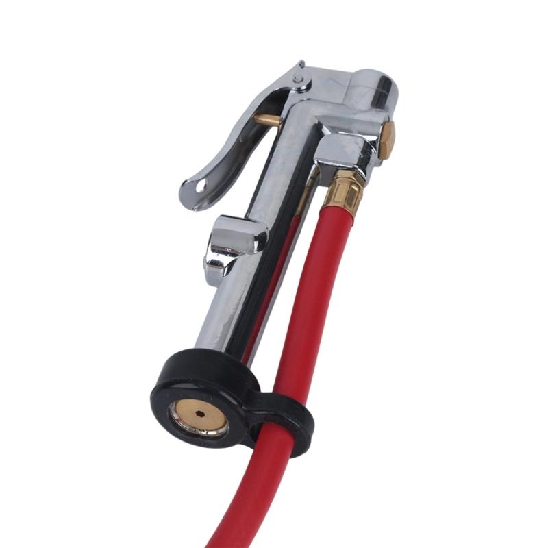 Hand Operated Air Chuck Pressure Gauge with Angled Tire Head and Hose for Motorcycle and SUV Tire Care Tasks