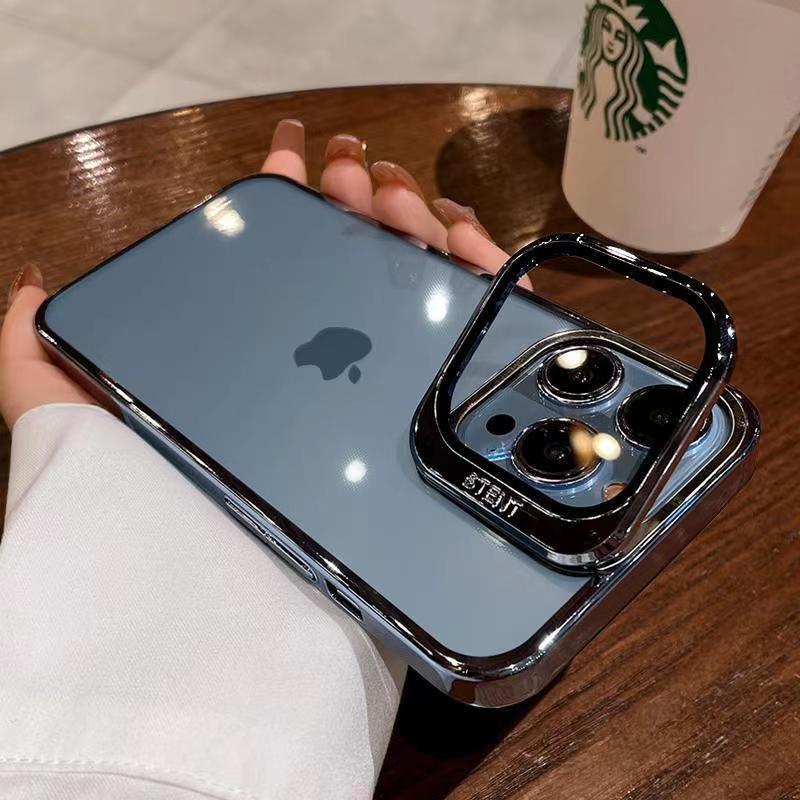 For Apple 17promax Mobile Phone Case 16 Electroplated Invisible Bracket 15Pro All-inclusive High Transparency 14 Shell