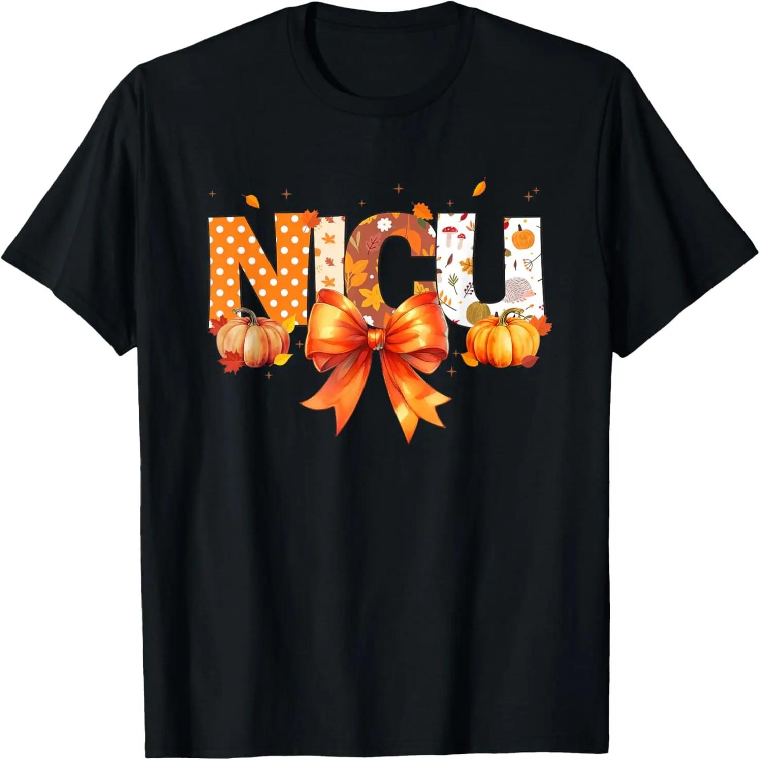 Love NICU Pumpkin Leopard Autumn Fall Season Scrub Women T-Shirt S