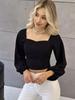 Quadratischer Ausschnitt Langarm Einfarbig Lässiges Oberteil für Damen im französischen Stil