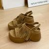 Fashion Bohemia Metal Rivet Decoration Fringe Suede Sandals Women 2025 Summer Chunky Platform Wedge Heel Sandals Casual Back Strap Shoes