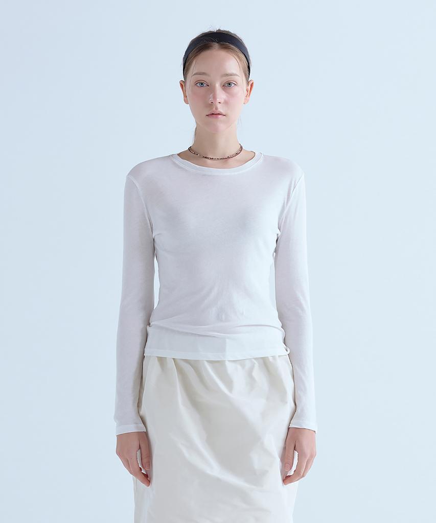 VOYONN Round Neck Long Sleeve Cotton T-Shirt White 0192