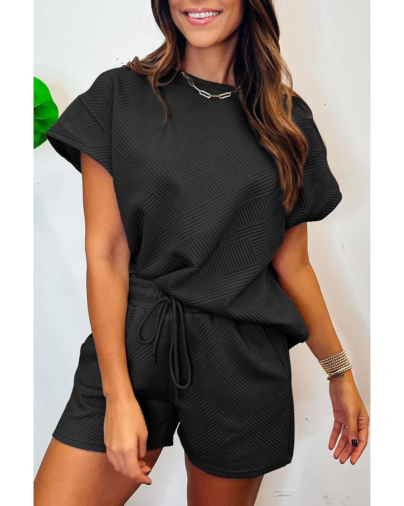 Azura Exchange Set de pantaloni scurți solizi texturizați cu șnur