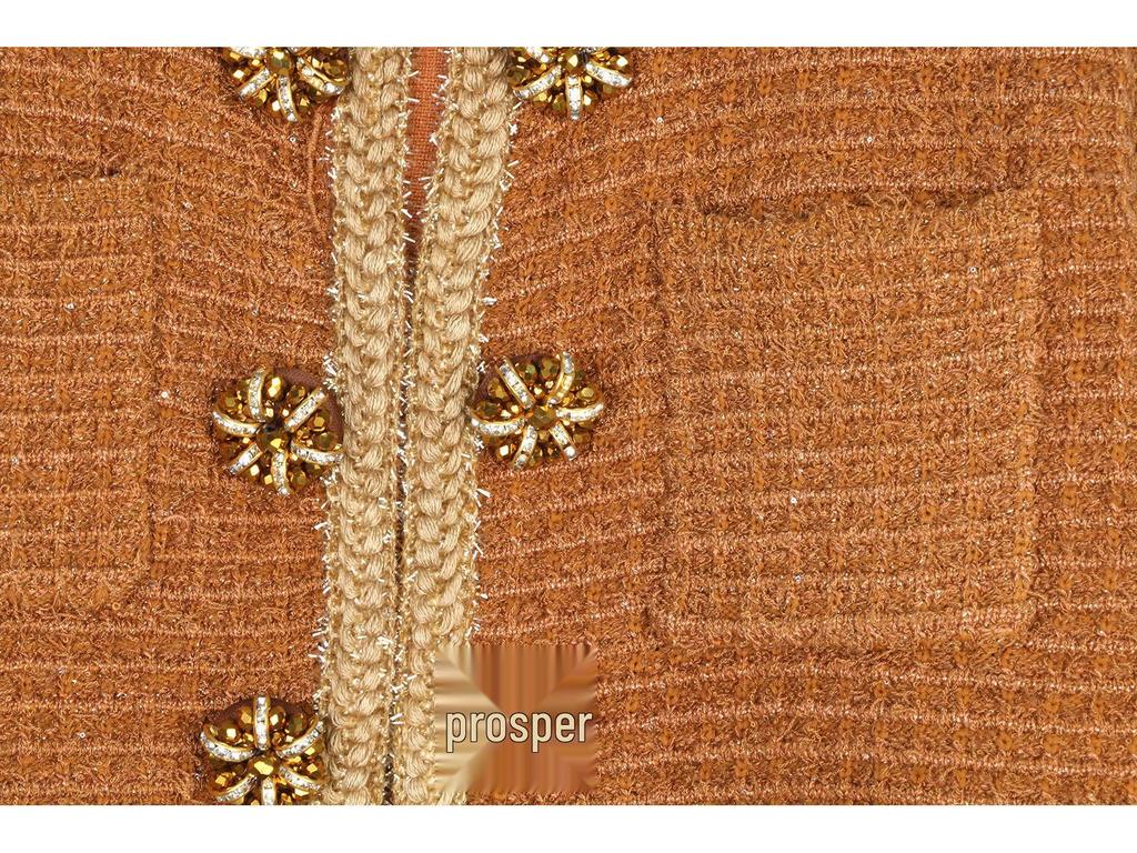 Chic Knitted Jacket & Skirt Set: Double-Breasted, Diamond-Embellished, Round-Neck French Socialite Style