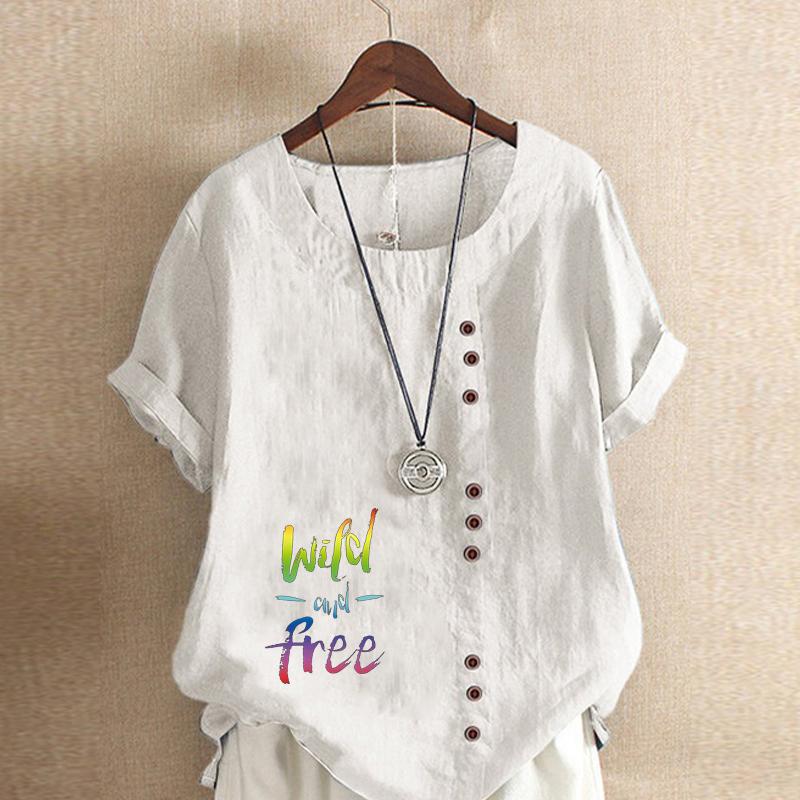 Damenmode Farbverlauf Buchstaben bedruckt Rundhals Kurzarm T-Shirt Lässig Baumwolle Leinen Grafikshirt Freizeit Locker Sommer Bluse Tops