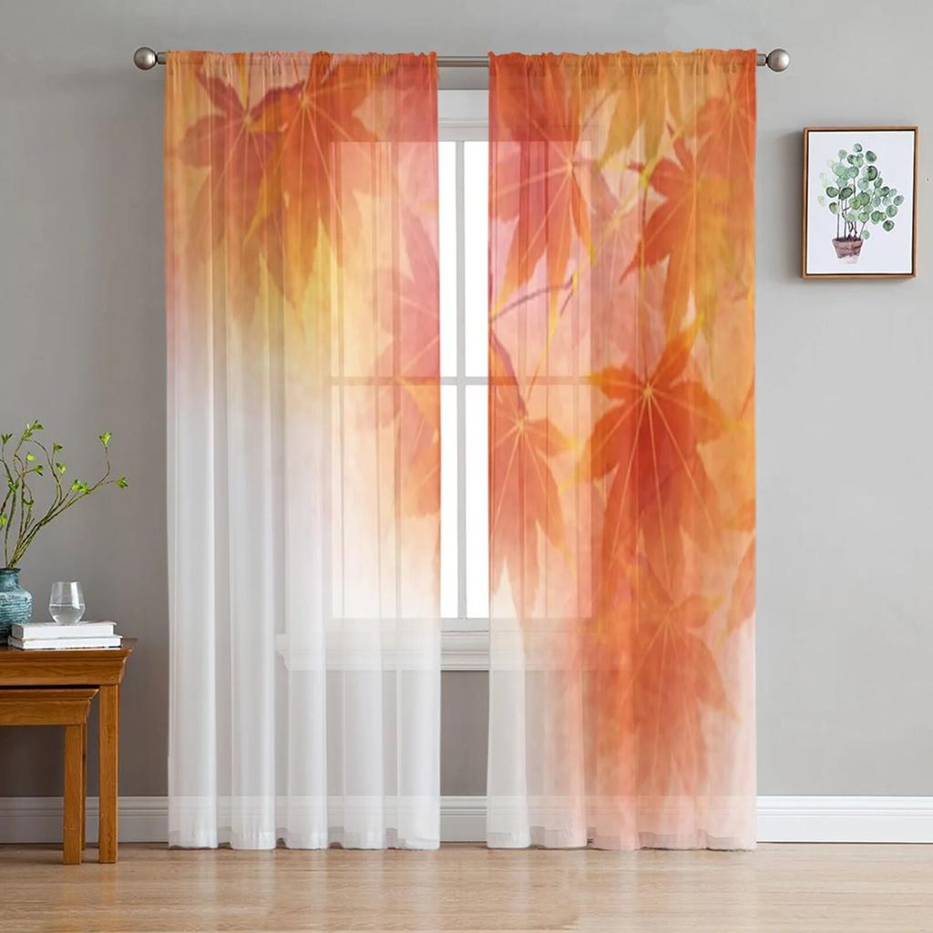 Autumn Beauty Leaves Yellow Sunshine Window Curtains Living Room Tulle Curtains Kitchen Decor Kids Room Curtain Window Treatment