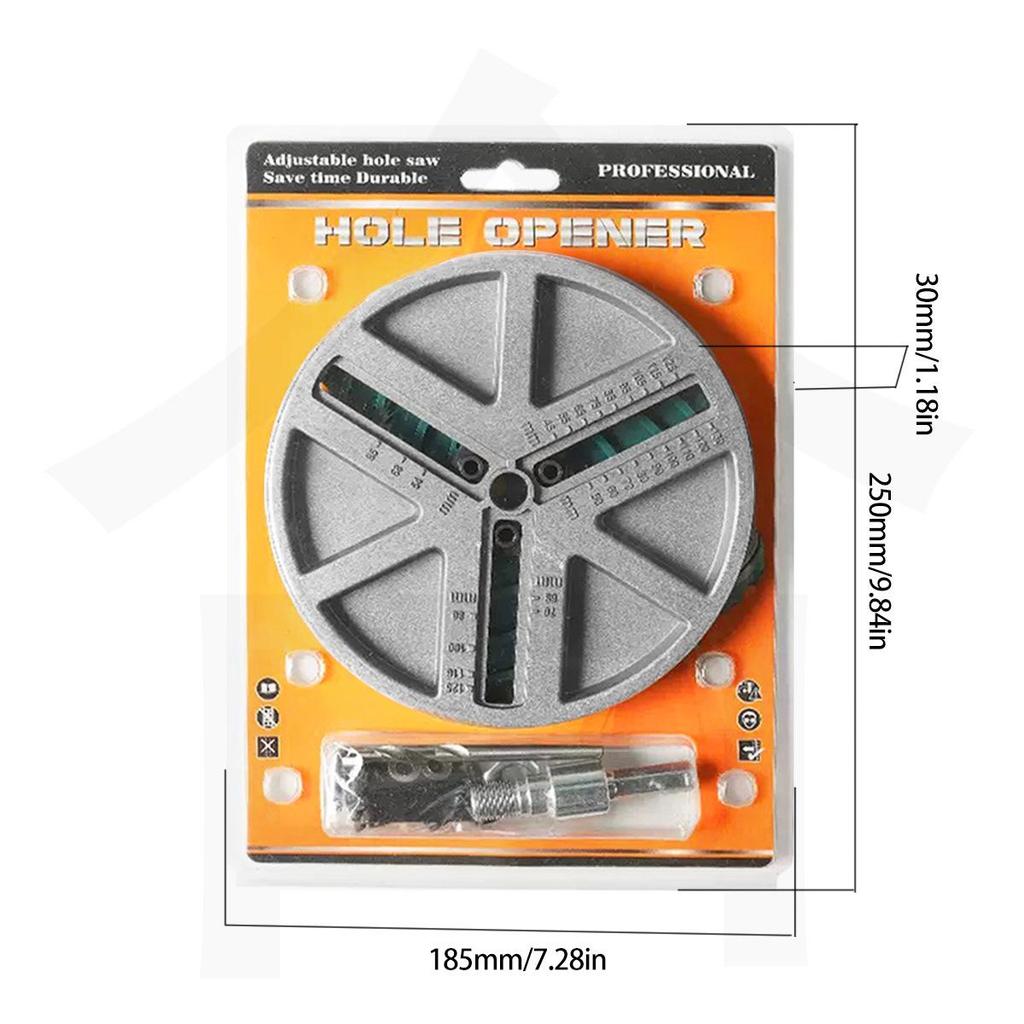 Adjustable Multifunction Wood Hole Opener 45-130mm Range for Wood, Plasterboard, Plastic, Aluminum.
