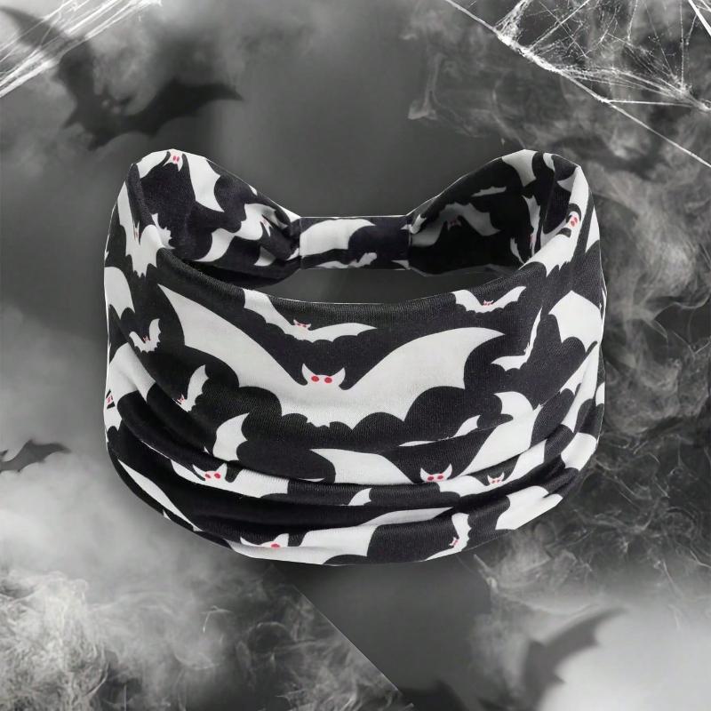 Women Pumpkin, Bat Wide Holiday Headbands, Festival Gift Hair Accessories Pumpkin Rose Boho Polyester Fashion All Season Women Scarf Fall Hair Band