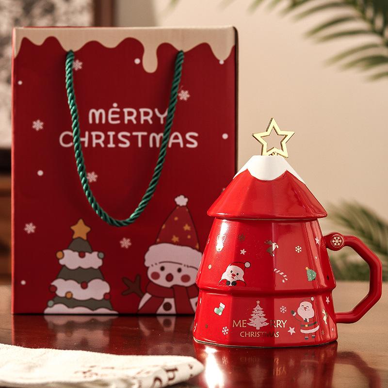 Kreative Weihnachtsbaum-Tasse Keramiktasse mit Deckel Mädchen Hochwertiges Weihnachtsgeschenk Büro-Kaffeetasse