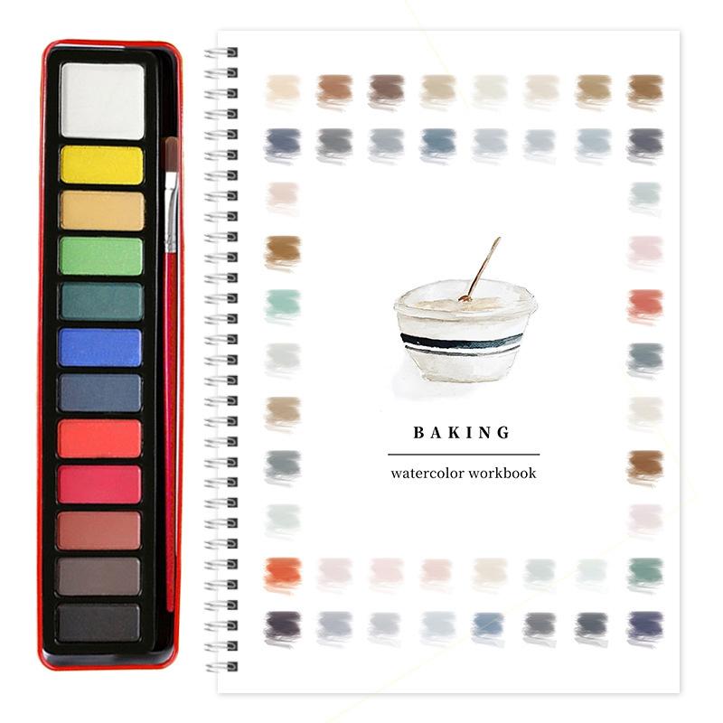 Beginner Watercolor Workbook Painting Kit – 12 Colors Paint Set With Brush Art Supplies For Adults & Teens