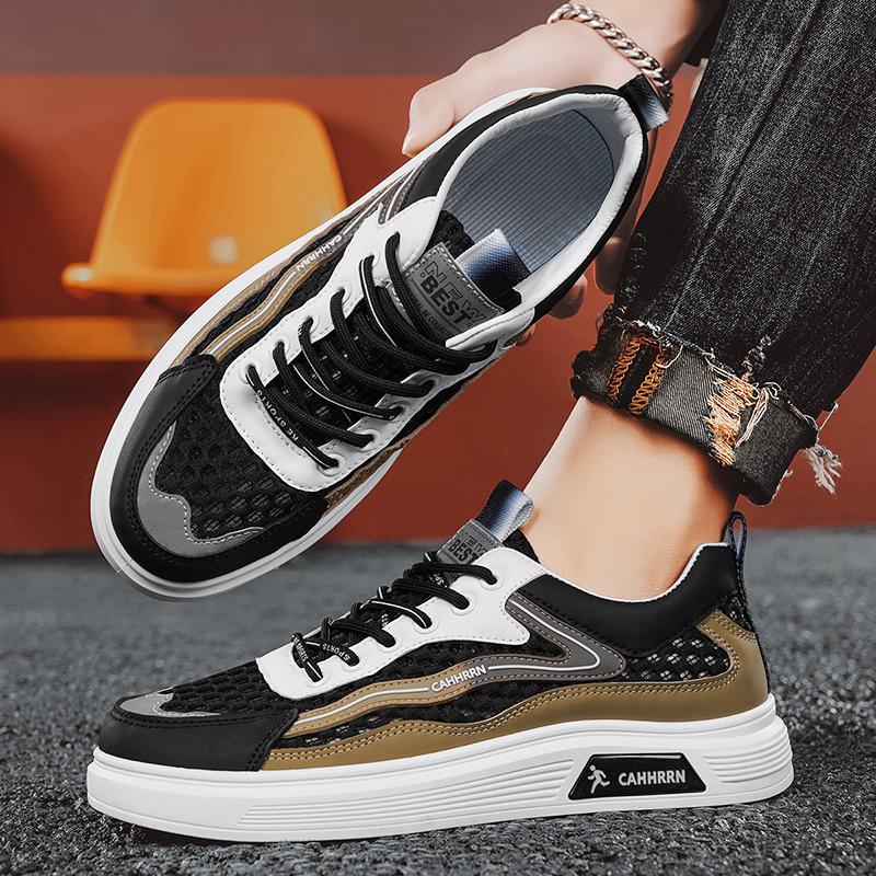 Modische Herrenschuhe 2025 Sommer Neu Atmungsaktiv Beige Schuhe Herren Trendig und Vielseitig Dicke Sohle Sports Board Schuhe Trendige Schuhe