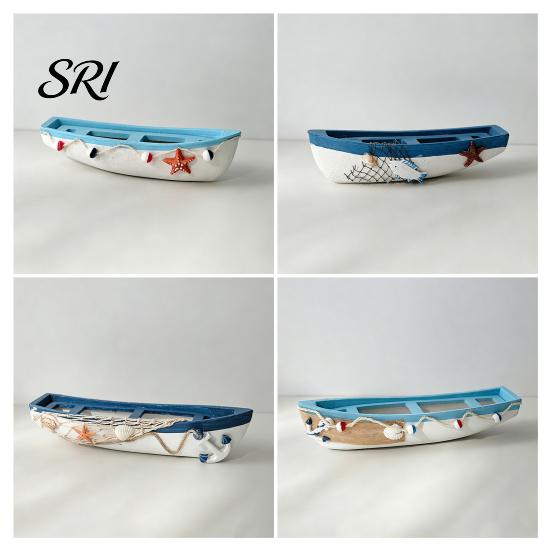 Study Room Nautical Decor Handmade Ocean Wooden Boat Model Rustic Beach Style Canoe Window Display Sailboat Figurine Themed Tabletop Ornament