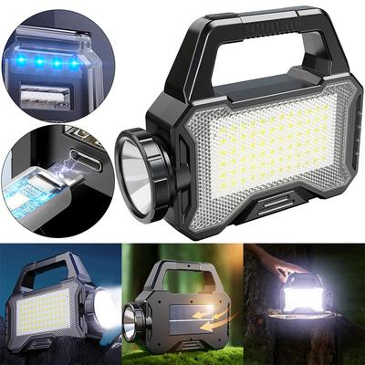 60W High Power Led Flashlights Rechargeable Camping Work Light Handheld Spotlight Torch COB Portable Light Solar Charging Power Bank