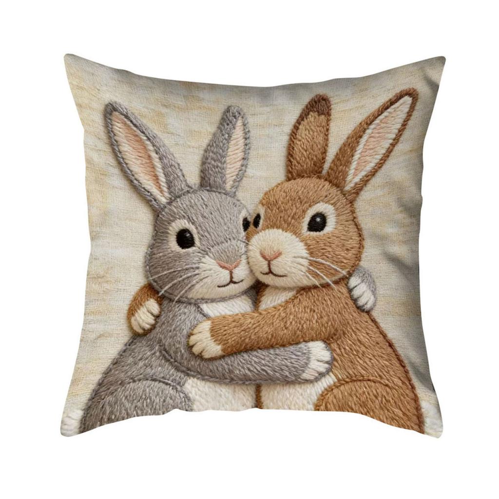 Osterkissenbezug Mit Niedlicher Tier-Hase-Stickerei - Sofakissenbezug