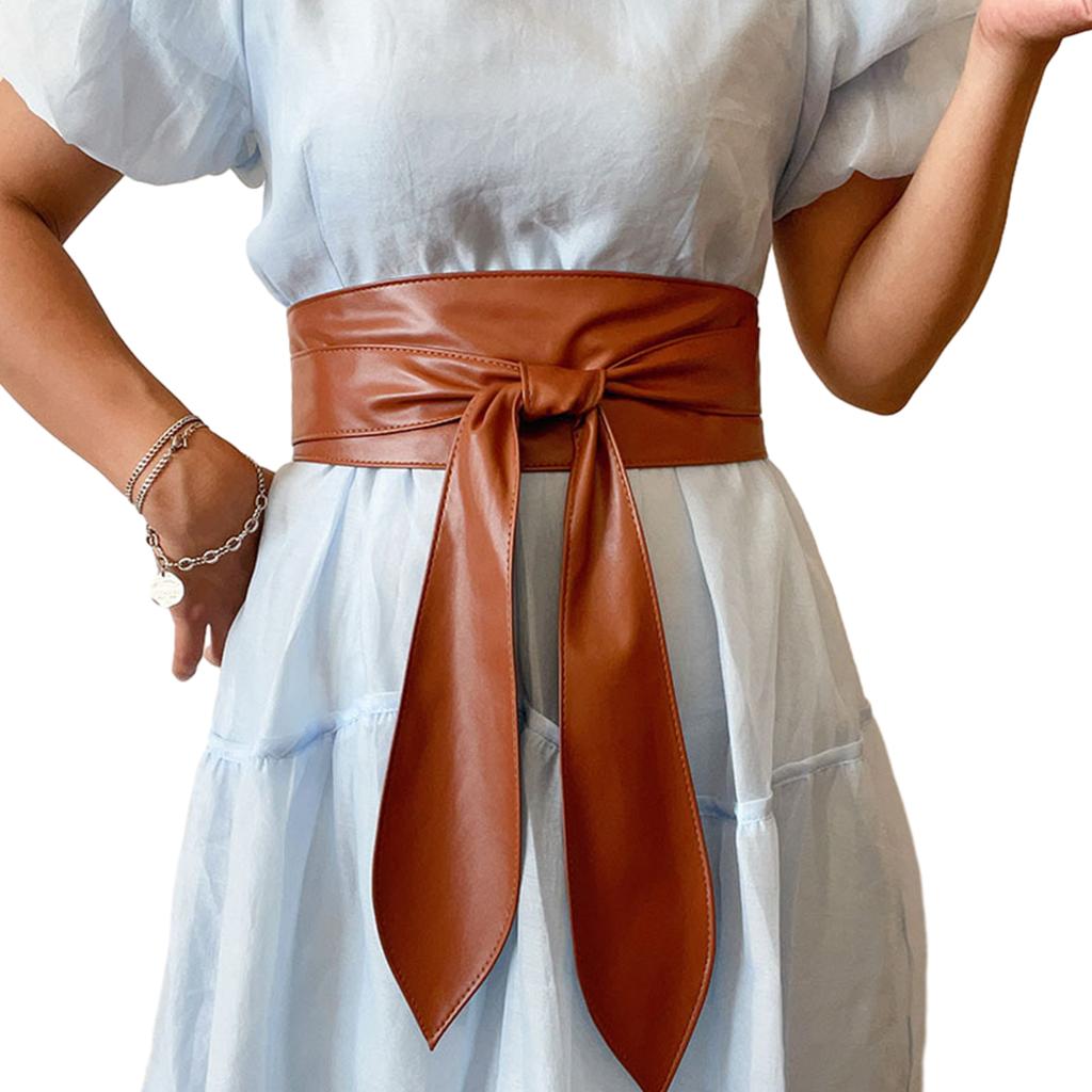 Waist Belt Obi Belt Knotted Self Tie Wrap Belt for Wrap Dress Halter Dress Wide Cinches Belt Soft PU Tie Up for Girls