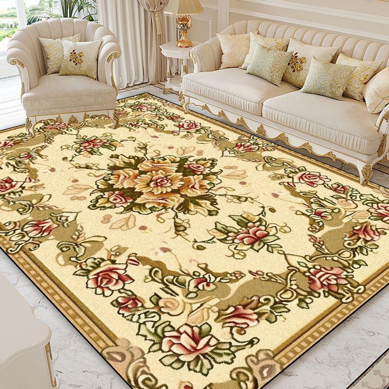European Style Home Decoration Rugs Living Room Retro Flower Carpet Hall Sofa Large Area Rug Non-slip Room Doorway Soft Foot Mat