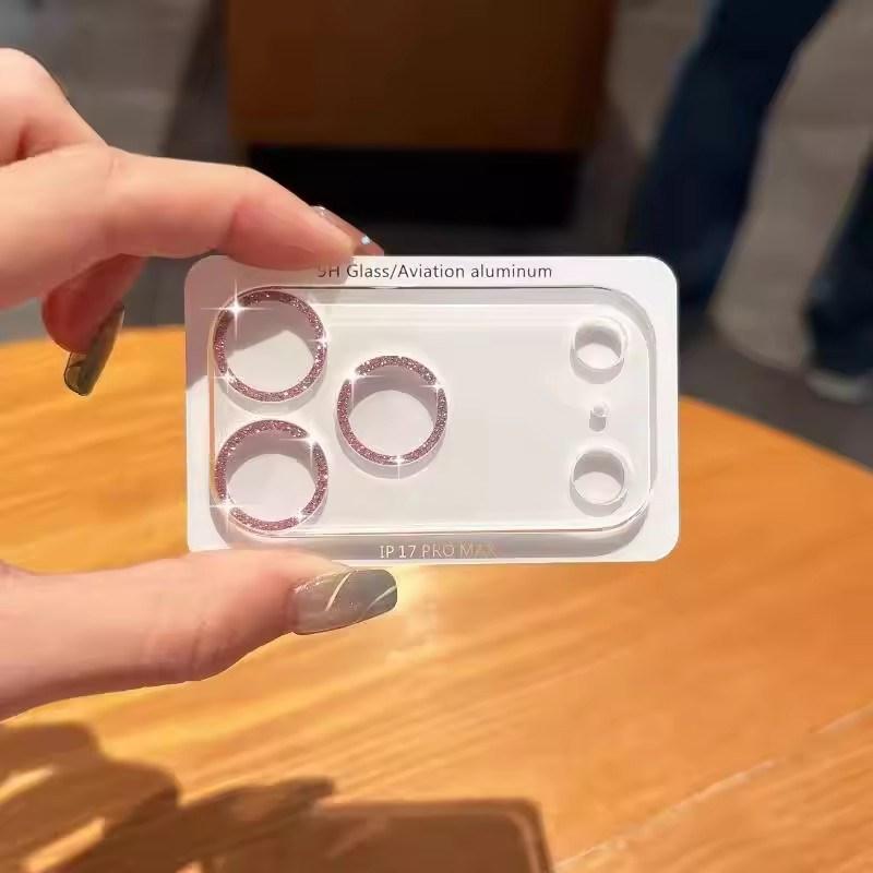 

Bling Glitter Camera Lens Tempered Glass Screen Protector for iPhone 15 16 Pro Max 17 Air 17ProMax HD Film iPhone 15 рожевий