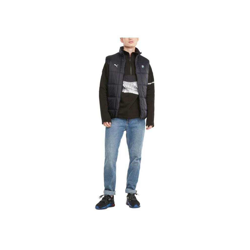 Puma Solid Color Logo Print Zip Stand Collar Vest Men Vests Black 531171-01