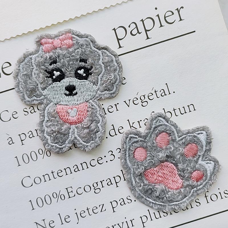 Plush Gray Puppy Embroidered Patch for Kids' Clothes Repair and Decoration