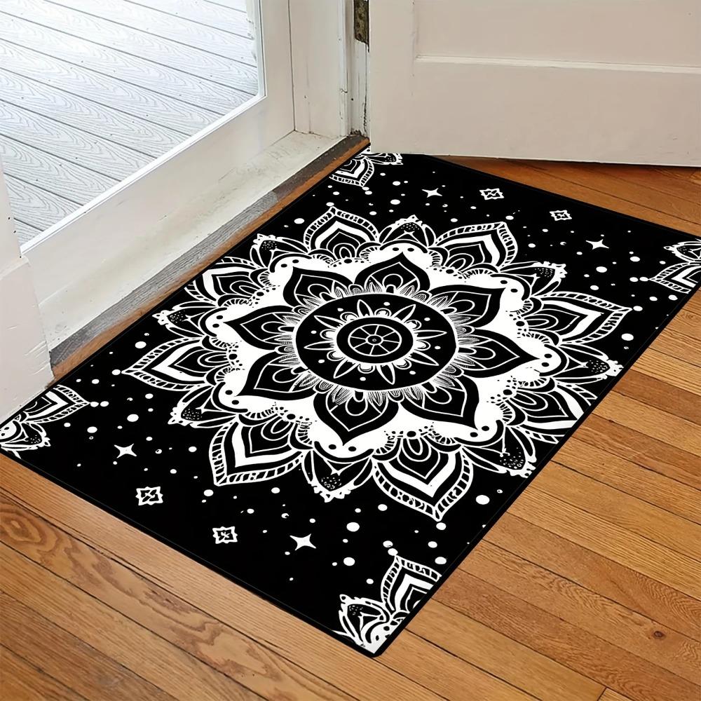 Bohemian Mandala Floral Area Rug Bedroom Black Boho Flower Rug Vintage Exotic Ethnic Floral Rug for Living Room Classroom