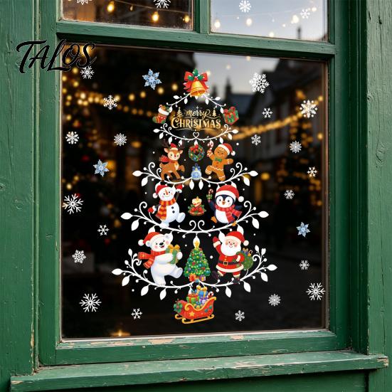 Christmas Window Clings Reusable Clings, Double Sided PVC Static Glass Stickers, Snowman Snowflake Elk Holiday Decals Santa Claus Xmas Tree