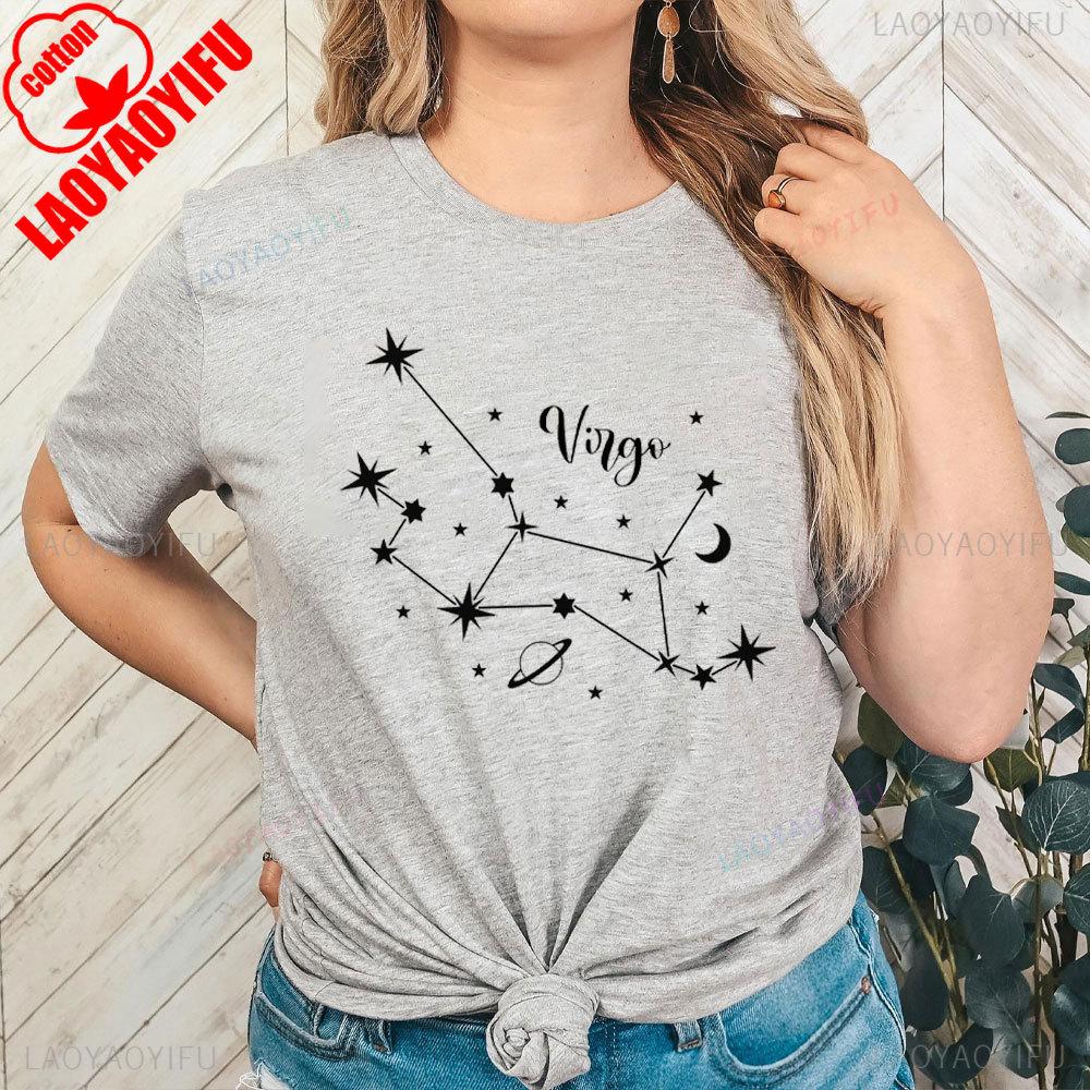 2025 Lustiges Astrologie Damen T-Shirt Sommer Hochwertige T-Shirts Jungfrau Grafik Aufdruck Kurzarm Shirt für Unisex und Damen