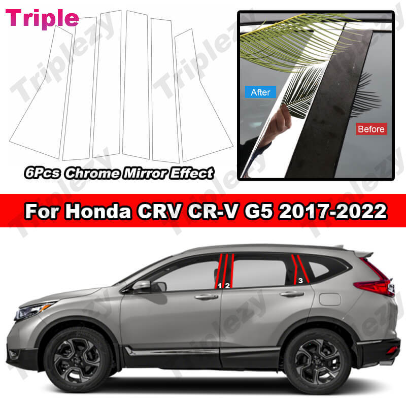 For Honda CRV CR-V Gen 5 2017- 6Pcs Glossy Black Car Window Door B C Pillar Post Cover Trim Carbon Fiber Chrome PC Sticker