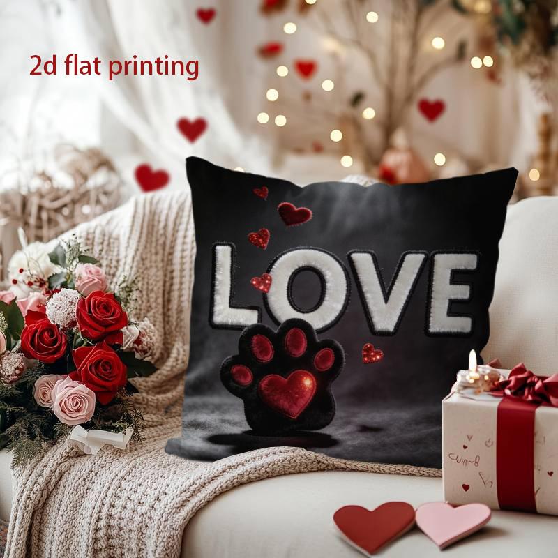 Love Paw Heart Decorative Digital Print Pillow Cover Pattern Cushion Cover Suitable for Sofa Bedroom Car Pillow Cover