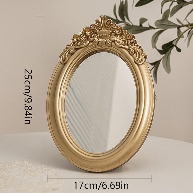 Rustic French Style Carving Frame Table Mirror Gold Mirror Tray Home Decorative Mirror Bedroom Table Makeup Mirror