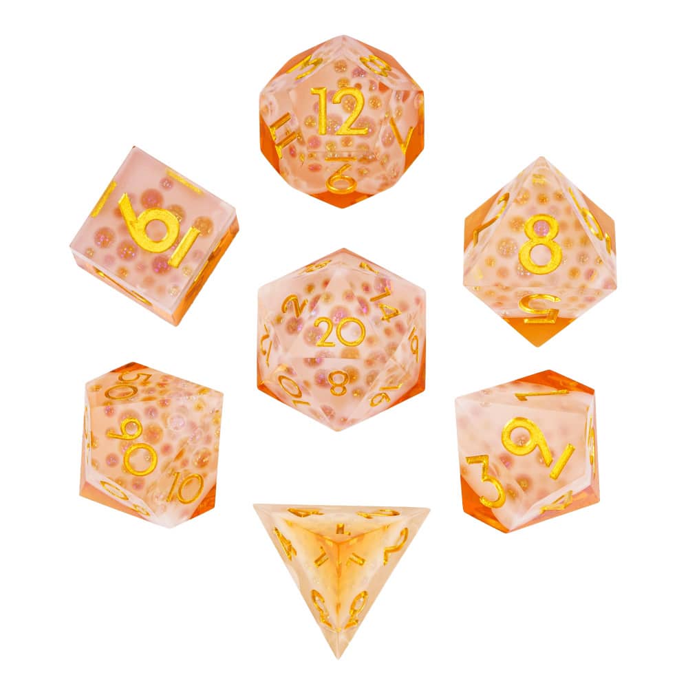 Cusdie DND Sharp Edges Dice with Small Filler 7Pcs Handcrafted D4-D20 Polyhedral Dice Set for D&D Role Playing Board Games