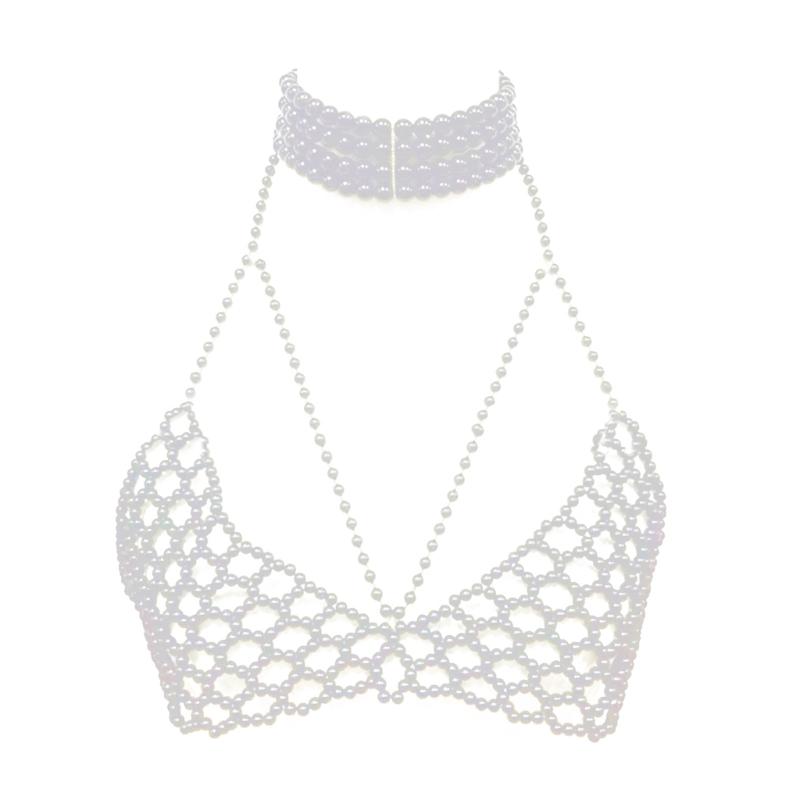 Sophisticated Pearls Body Chain Lingerie Versatile Chest Jewelry Accessory Portable for Parties and Date Nights
