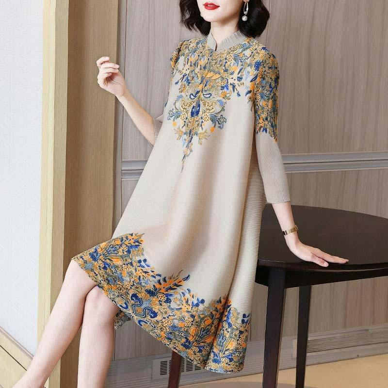 National style retro improved cheongsam dress spring and summer temperament mother plus size women's mid-length skirt