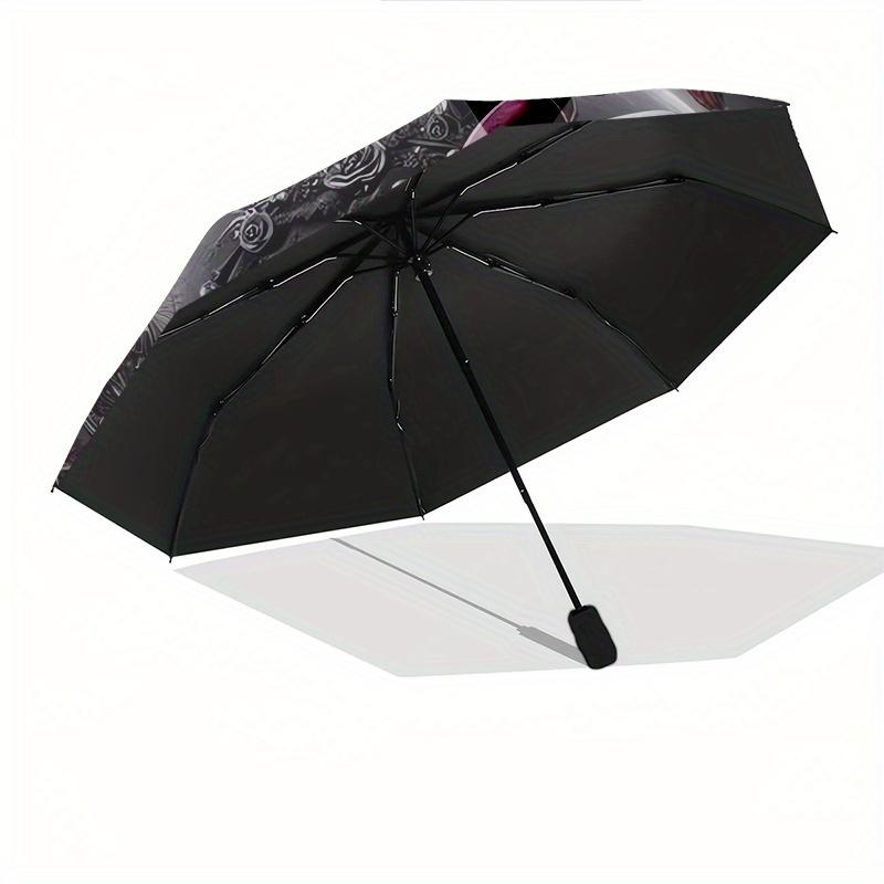 Gothic Hello Kitty Automatic Umbrella-Foldable, Durable 8-Bone Design, Compact and Stylish, Great for Camping, Halloween, Christmas, Mother'