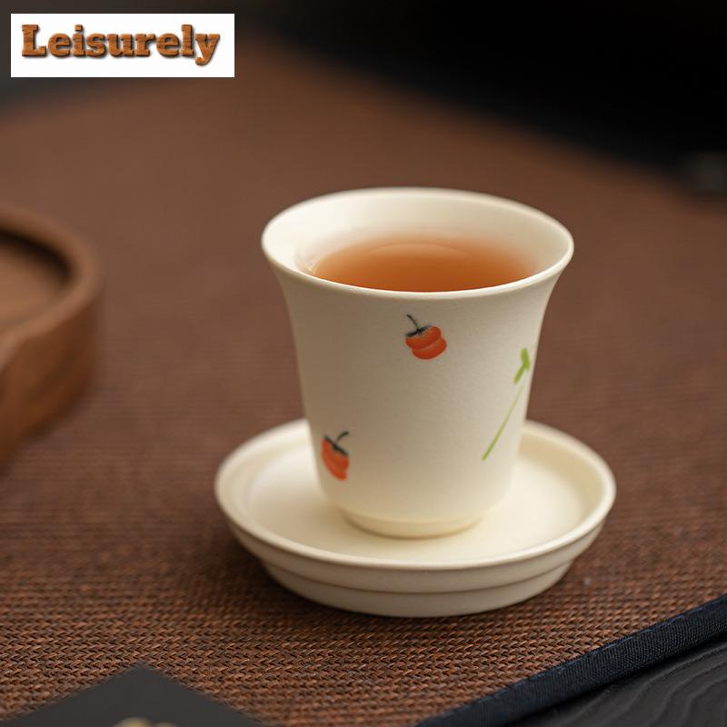 Retro Soda Glazed Ceramic Tea Cup Chinese Persimmon Ruyi Tasting Fragrance Cup Small Master Cup Cup Saucer Kit Kung Fu Teaset