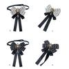 Vintage Plaids Ribbon Bowknot Brooch Pin Rhinestones Bowtie for Women Shirt Jabot Collar Pretied Necktie Clip Neckpiece