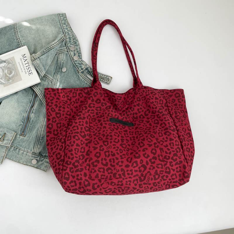 Canvas tote bag leopard print autumn new large-capacity cloth large bag underarm lazy high-value shoulder bag women