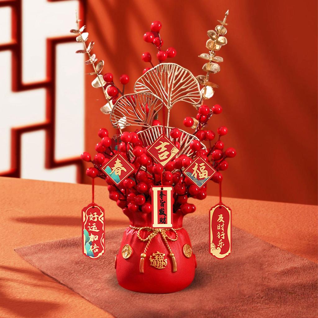 Chinese New Year Decoration TV Cabinet Decor Artifical Flower Pot Statue