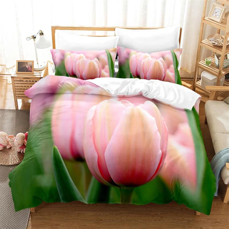 Tulip Quilt Cover 220x240 Duvet Cover Set Double bed 200x200cm 3D Flower King Bedding Sets Twin Size 3PCS 2PCS Single 140x210