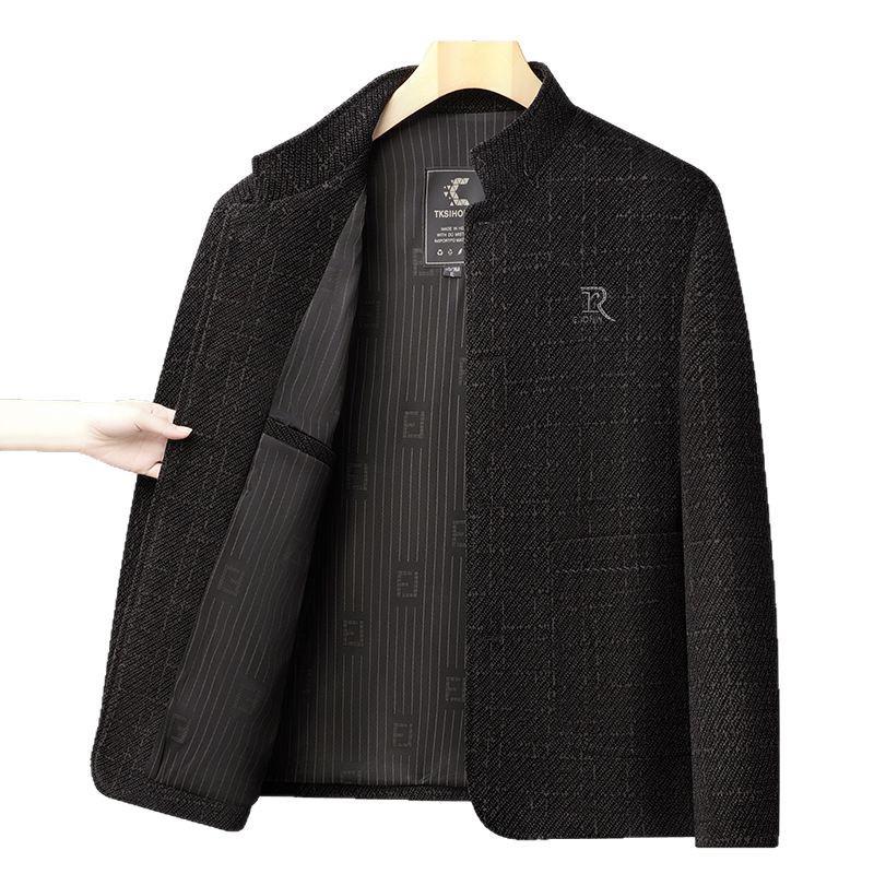 Men's Spring & Autumn Casual Chenille Stand Collar Jacket for Middle-Aged