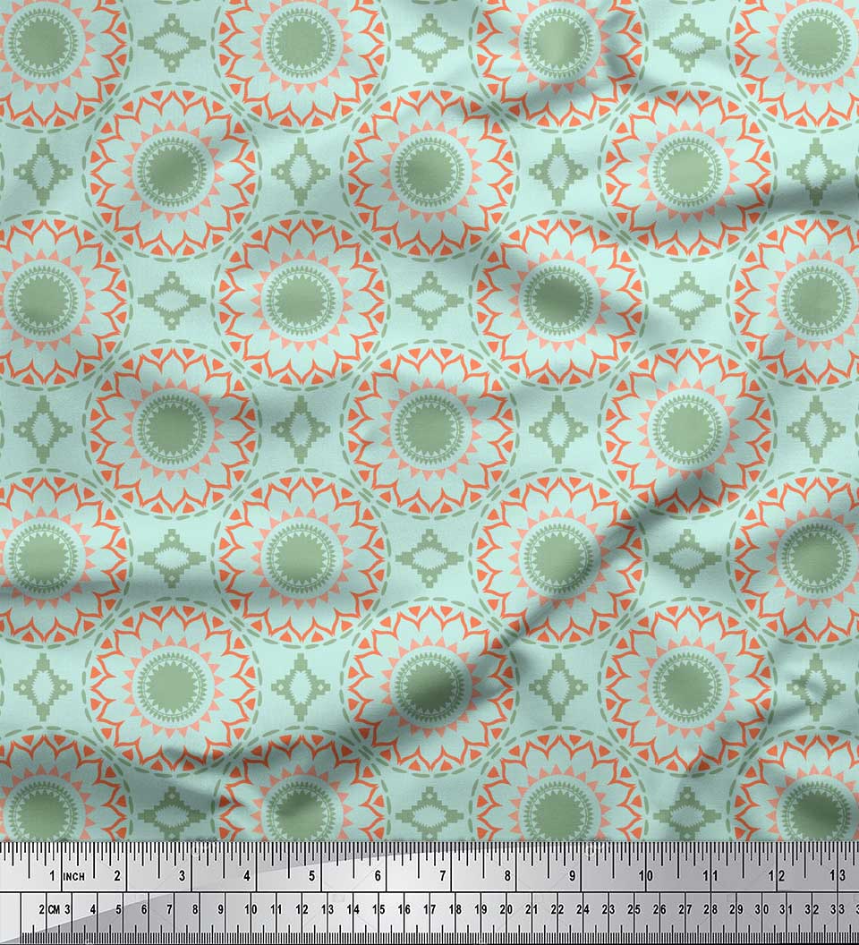 

Тканина Soimoi Red Japan Crepe Satin Тканина Mandala з геометричним принтом на метри 42 дюйма 42 Inch Wide - Poly Crepe зелений