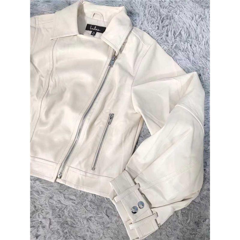 

Заказ внешней торговли Осенний новый фонарь Лу с длинным рукавом из ПУ Высококачественная универсальная модная крутая мотоциклетная куртка женская Beige White XS