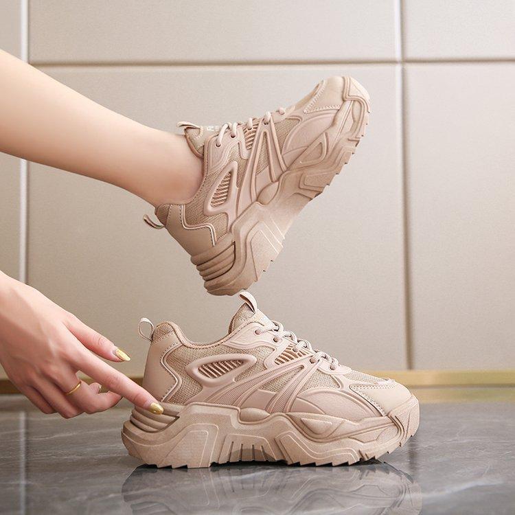 

Корейская версия нишевой спортивной обуви для женщин 2025 весна и осень новая сетчатая дышащая обувь на платформе, ретро кроссовки для женщин 40 хаки