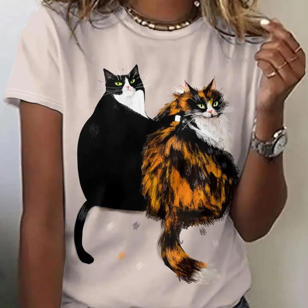 Ny Kawaii Dam T-shirt Tecknad Rävtryck Plus Storlek Topp Dam Trendiga Kläder Mode Kortärmad Skjorta Crew T-shirt Sommar