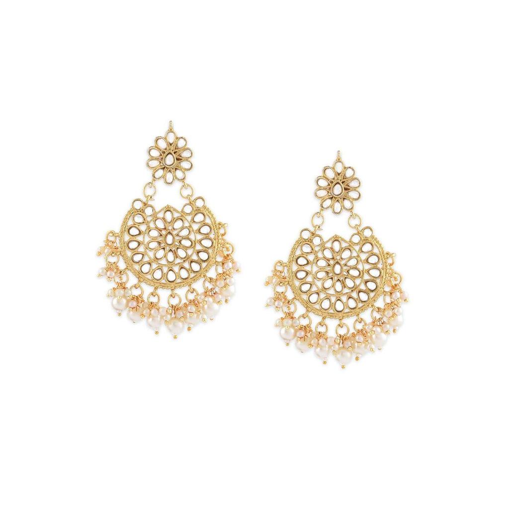 Tone Kundan & Pearls Dangle Earring For Women