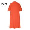 Summer Spring Dress with Pockets Buttoned V Neck Pleated Loose A-line Hem Half Sleeves Solid Color Midi Dress for Daily Wear Party Dating