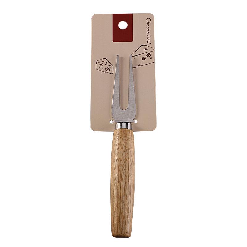 Stainless Steel Cheese Knife & Fork Set, Rubber Wood Handles - Western Tableware